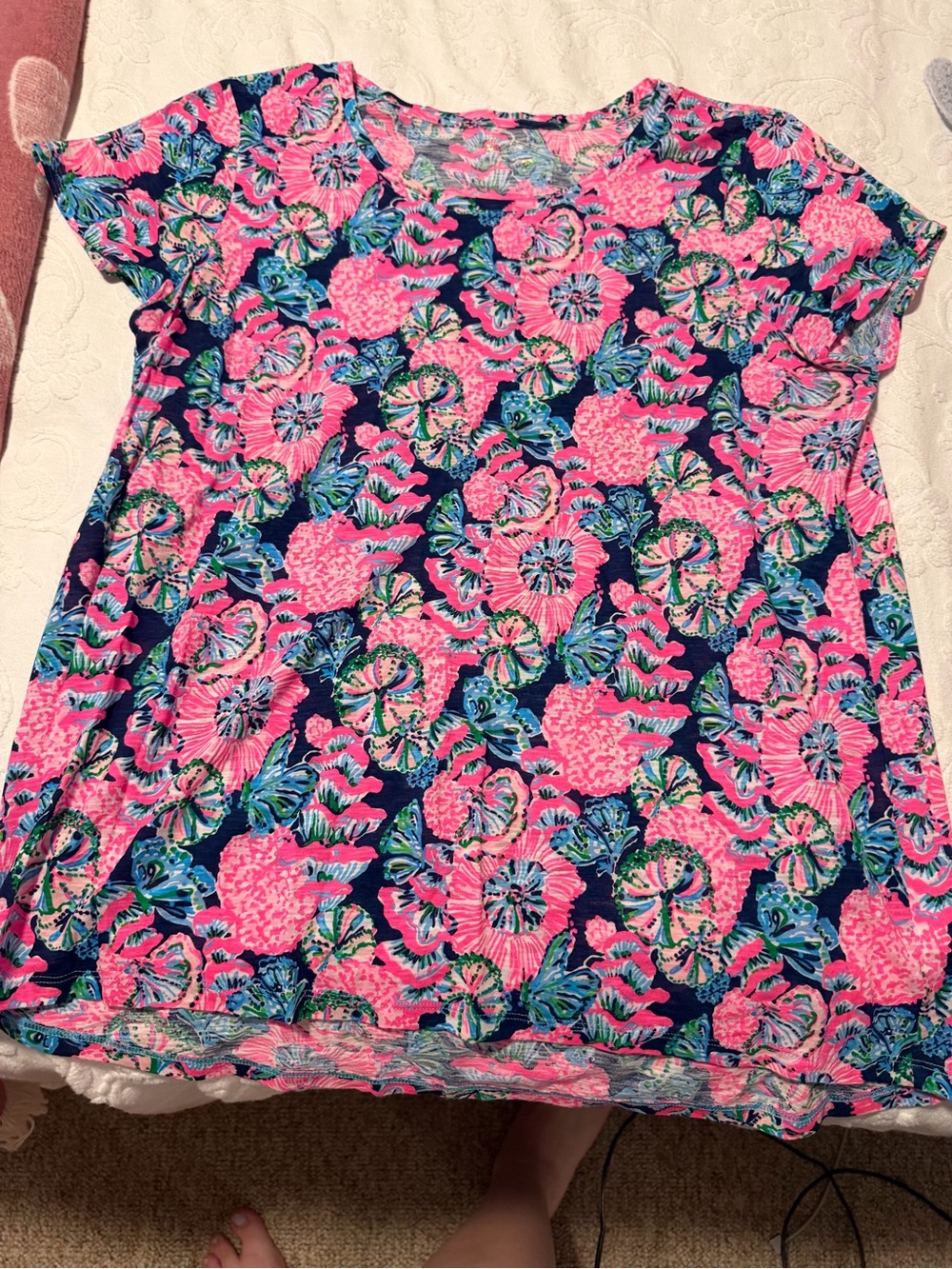 Lilly Pulitzer Pink & Navy Floral Scoop Neck Tee